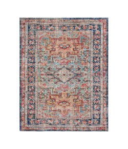 Anji Mountain 6' Round Chaloon Light Blue Red Medallion Jute/Chenille Rug