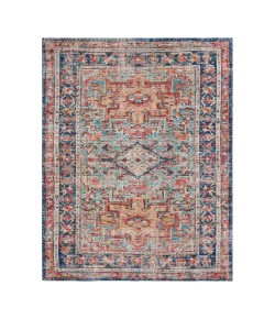 Anji Mountain 8' Round Chaloon Light Blue Red Medallion Jute/Chenille Rug