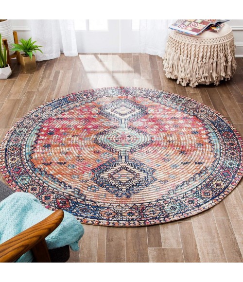 Anji Mountain 8' Round Lenjan Distressed Rug