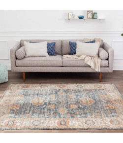 Anji Mountain 6' Round Blue Floral Ivory Border Jute/Chenille Rug