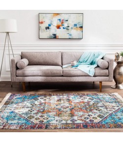 Anji Mountain Anji Mountain 5' x 7' Gilan Orange Medallion and Blue Ribbed PET HZ Rug