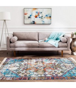 Anji Mountain 5' x 7' Gilan Orange Medallion and Blue Ribbed PET HZ Rug