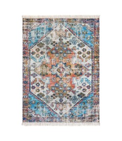 Anji Mountain Anji Mountain 5' x 7' Gilan Orange Medallion and Blue Ribbed PET HZ Rug