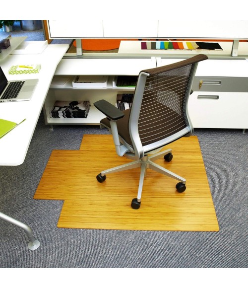 Anji Mountain 55" x 57" Natural Deluxe Bamboo Chair Mat with lip