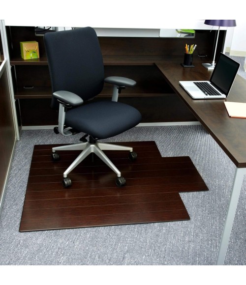 Anji Mountain 55" x 57" Natural Deluxe Bamboo Chair Mat with lip