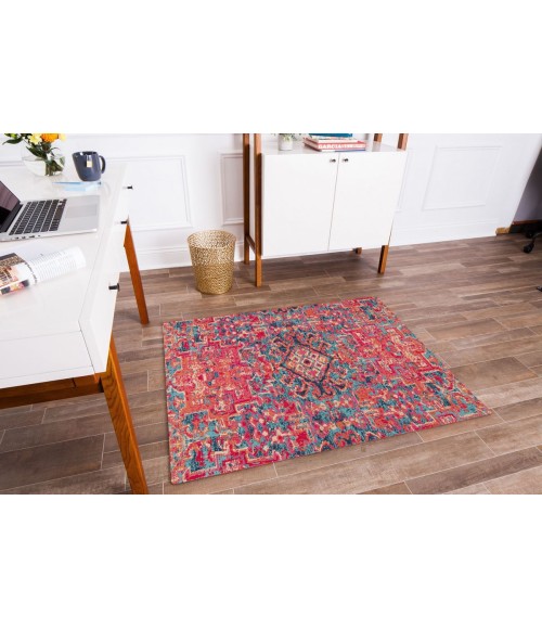 36X48 Merida Red & Blue 1/2 Rug'd Chair Mat - Rugs Town 36" x 48" Merida Red & Blue 1/2" Rug'd Chair Mat