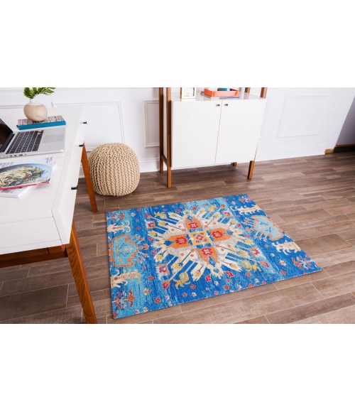 36X48 Las Cruces Blue & Orange 1/2 Rug'd Chair Mat - Rugs Town 36" x 48" Las Cruces Blue & Orange 1/2" Rug'd Chair Mat