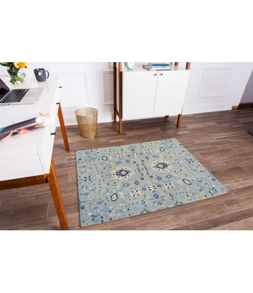 36X48 Tabriz Blue & Beige 1/2 Rug'd Chair Mat - Rugs Town 36" x 48" Tabriz Blue & Beige 1/2" Rug'd Chair Mat