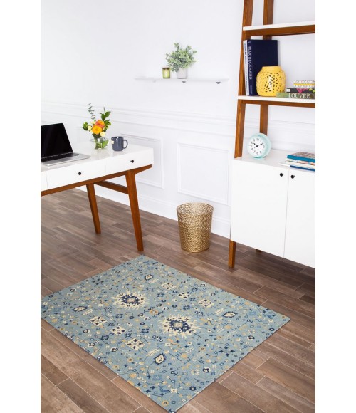36X48 Tabriz Blue & Beige 1/2 Rug'd Chair Mat - Rugs Town 36" x 48" Tabriz Blue & Beige 1/2" Rug'd Chair Mat