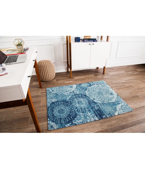 36X48 Maldives Blue & Ivory 1/2 Rug'd Chair Mat - Rugs Town 36" x 48" Maldives Blue & Ivory 1/2" Rug'd Chair Mat