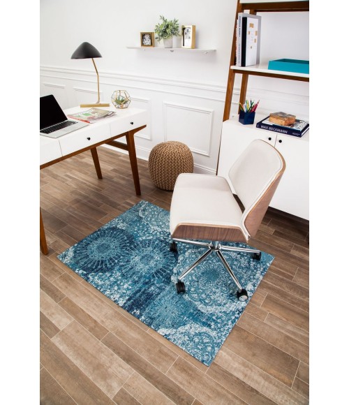 36X48 Maldives Blue & Ivory 1/2 Rug'd Chair Mat - Rugs Town 36" x 48" Maldives Blue & Ivory 1/2" Rug'd Chair Mat
