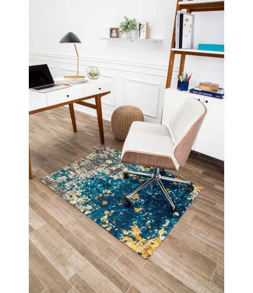 36X48 Bilbao Blue & Orange 1/2 Rug'd Chair Mat - Rugs Town 36" x 48" Bilbao Blue & Orange 1/2" Rug'd Chair Mat
