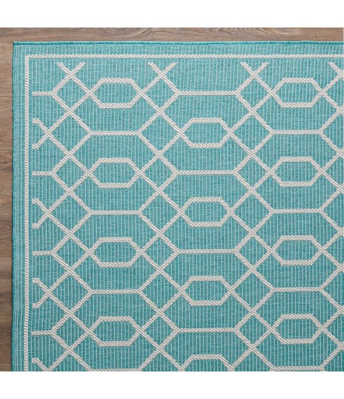 Loomaknoti Breyleigh Chendler Teal/Cream EB001 5 ft. 3 in. X 7 ft. 3 in. Rectangle Rug