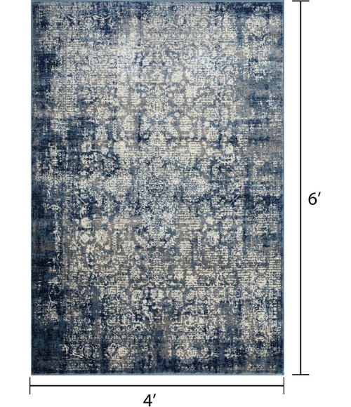 Loomaknoti Aysal Athna Cream/Blue EAY003 4 ft. X 6 ft. Rectangle Rug