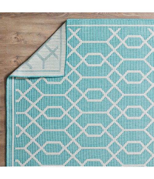 Loomaknoti Breyleigh Chendler Teal/Cream EB001 5 ft. 3 in. X 7 ft. 3 in. Rectangle Rug