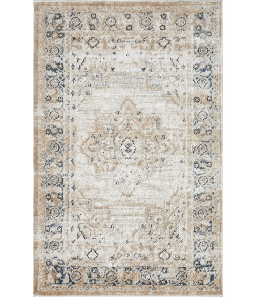 Loomaknoti Kehleigh Zayari Cream/Blue EK006 3 ft. 3 in. X 5 ft. 3 in. Rectangle Rug