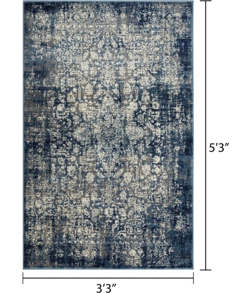 Loomaknoti Aysal Athna Cream/Blue EAY003 3 ft. 3 in. X 5 ft. 3 in. Rectangle Rug