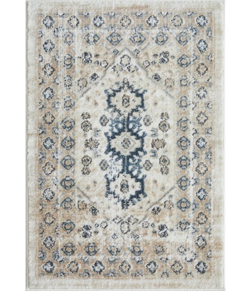 Loomaknoti Kehleigh Awester Cream/Blue EK018 2 ft. X 3 ft. Rectangle Rug