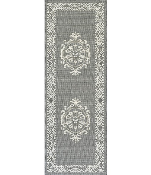 Couristan Recife Antique Medallion Long Runner Grey/White Area Rug