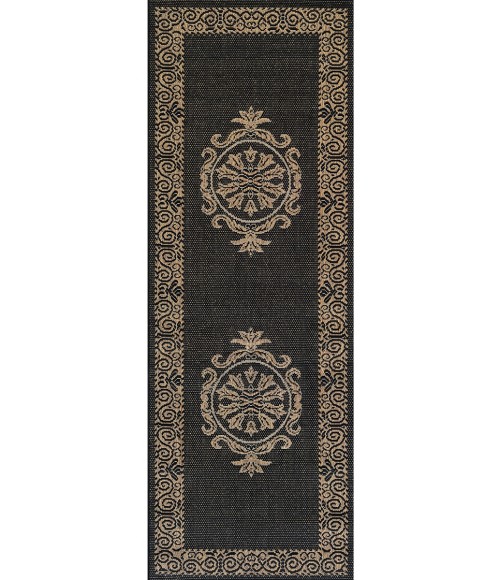 Couristan Recife Antique Medallion 2' x 4' Black/Cocoa Area Rug