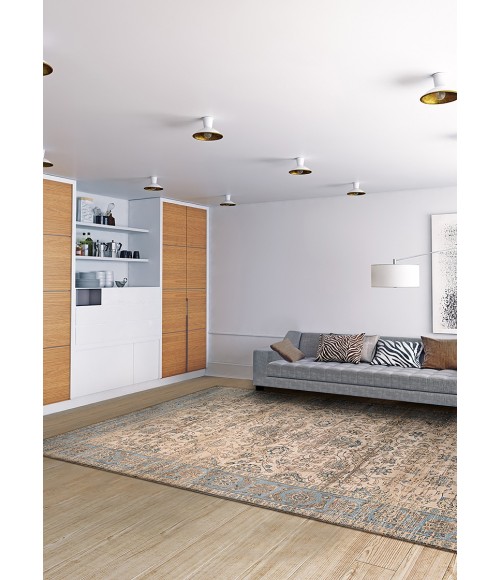 Couristan Zahara Embellished Blossom Extra Large Light Blue/Oatmeal Area Rug
