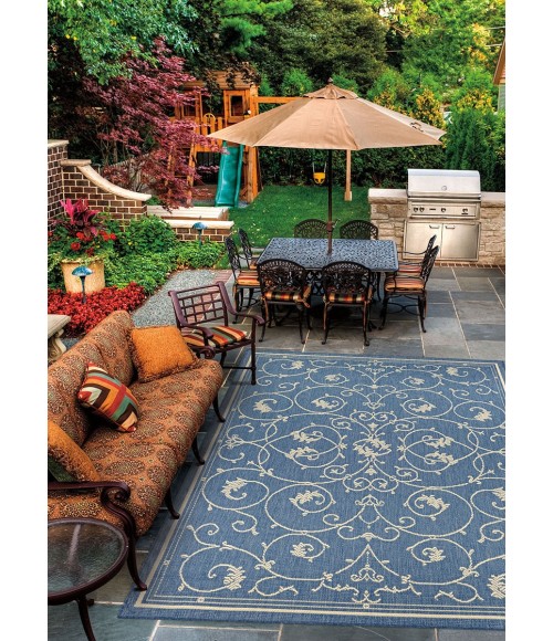 Couristan Recife Veranda Extra Large Champagne/Blue Area Rug