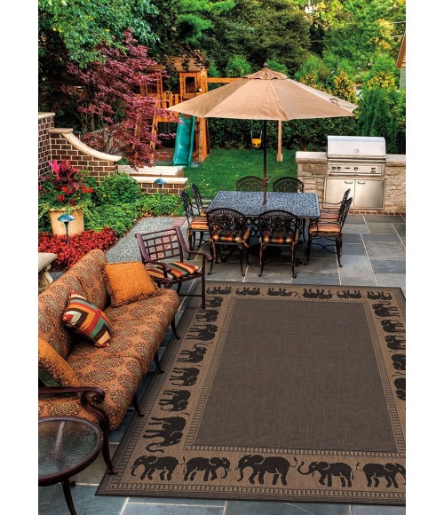Recife Area Rug Couristan Recife Elephant 9' Round Cocoa/Black Area Rug