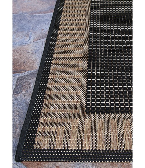 Couristan Recife Wicker Stitch 9' Round Black/Cocoa Area Rug