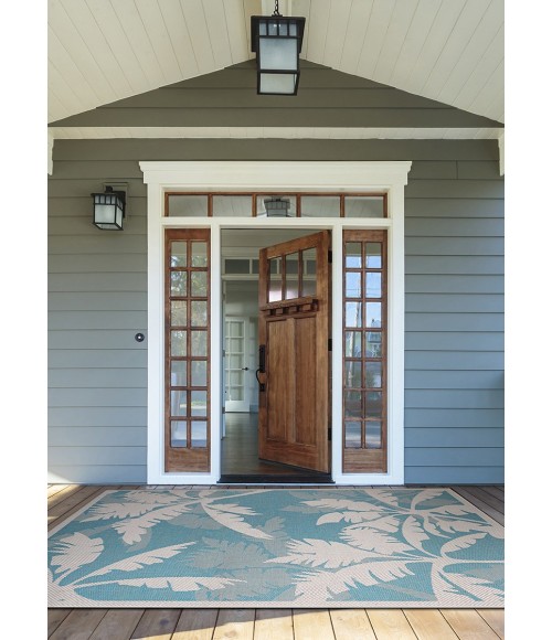Couristan Monaco Coastal Floral 5' x 8' Ivory/Turquoise Area Rug