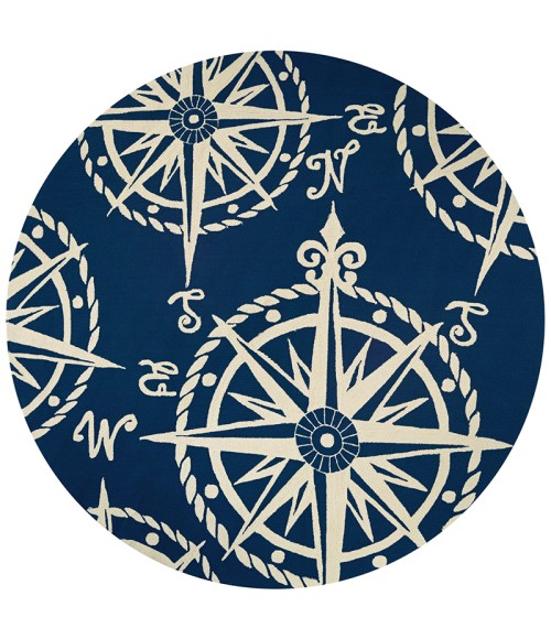 Outdoor Escape Area Rug Couristan Outdoor Escape Mariner 8' Round Navy/Ivory Area Rug