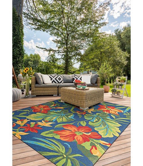 Couristan Covington Tropical Orchid 9' Runner Azure/Forest Green/Red Area Rug