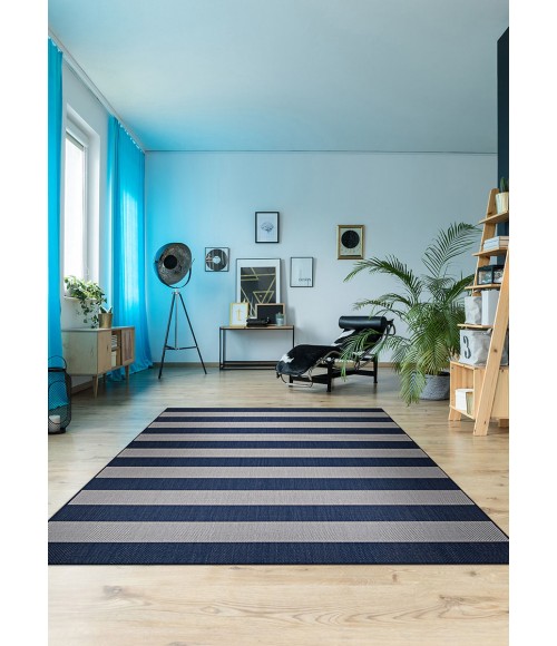 Couristan Afuera Yacht Club 2' x 4' Midnight Blue /Ivory Area Rug