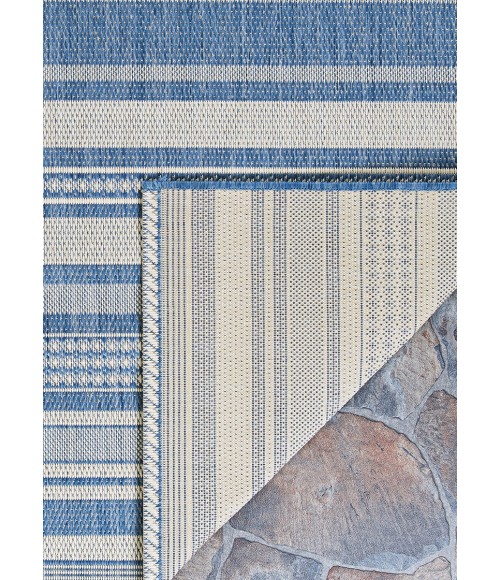 Couristan Recife Gazebo Stripe 9' Round Champ/Blue Area Rug