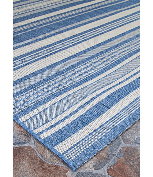 Couristan Recife Gazebo Stripe 9' Round Champ/Blue Area Rug