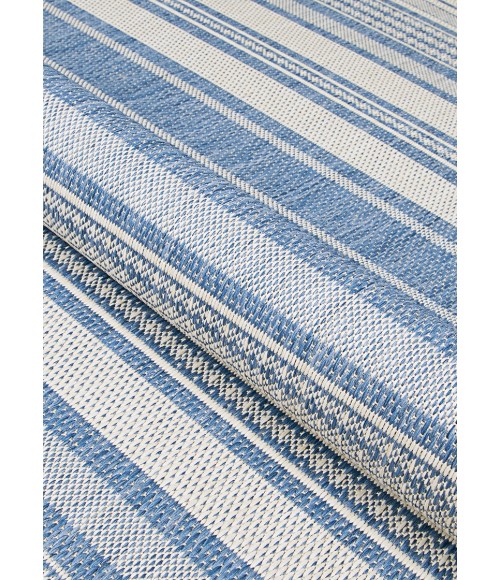 Couristan Recife Gazebo Stripe 9' Round Champ/Blue Area Rug