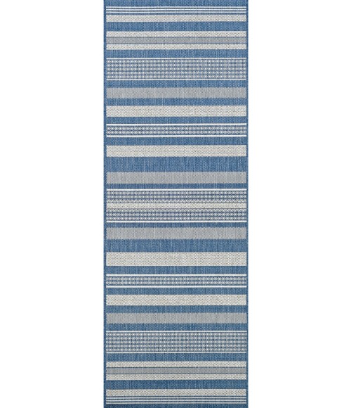 Couristan Recife Gazebo Stripe 9' Round Champ/Blue Area Rug
