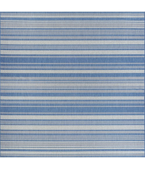 Couristan Recife Gazebo Stripe 9' Round Champ/Blue Area Rug