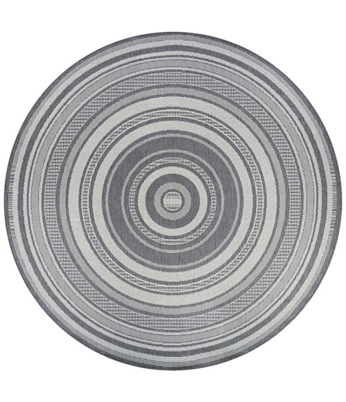 Couristan Recife Gazebo Stripe 9' Round Champ/Grey Area Rug