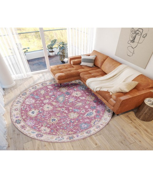 Dalyn Luxury Washable Hatay HY7 Pink 8' x 8' Round Rug