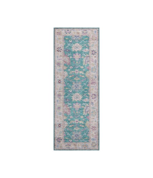 Dalyn Luxury Washable Hatay HY7 Teal 2'3" x 7'6" Runner Rug