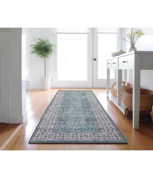 Dalyn Luxury Washable Hatay HY8 Teal 2'3" x 7'6" Runner Rug