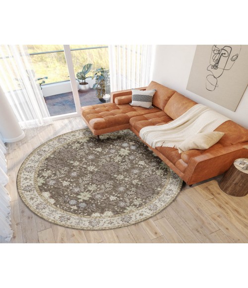 Dalyn Luxury Washable Hatay HY9 Brown 8' x 8' Round Rug