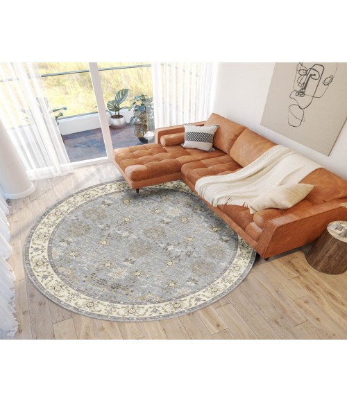 Dalyn Luxury Washable Hatay HY9 Gray 8' x 8' Round Rug