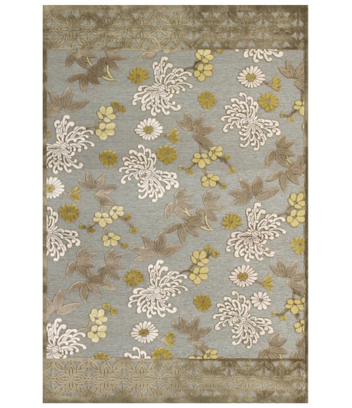 SAPHIR MAH Rug Feizy SAPHIR MAH 3114F IN PEWTER/DARK GREEN 5' 3" X 7' 6" Area Rug