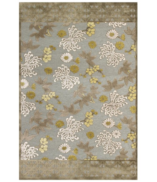 Feizy SAPHIR MAH 3114F IN PEWTER/DARK GREEN 5' 3" X 7' 6" Area Rug