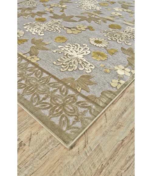 Feizy SAPHIR MAH 3114F IN PEWTER/DARK GREEN 5' 3" X 7' 6" Area Rug