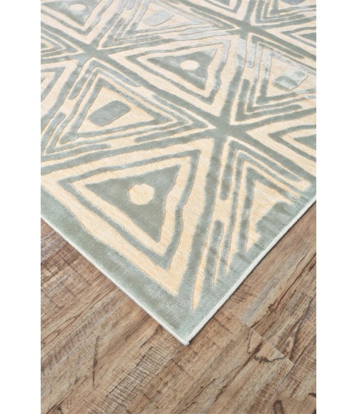 Feizy SAPHIR MAH 3252F IN CREAM/SPA BLUE 2' 6" x 8' Runner Area Rug