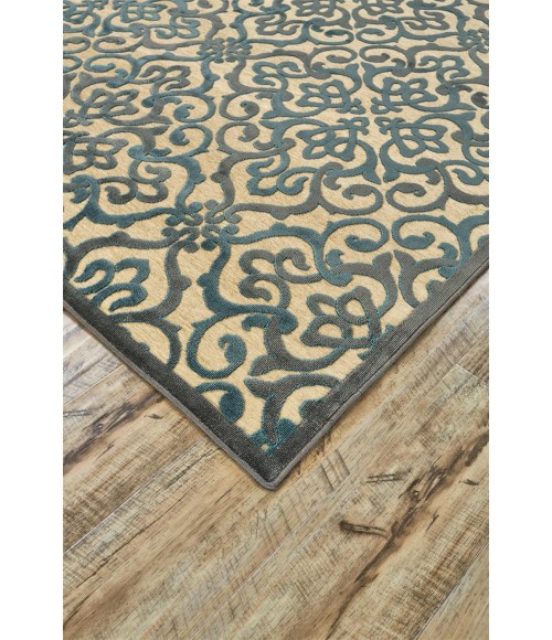 SAPHIR YARDLEY Rug Feizy SAPHIR YARDLEY 3659F IN CREAM/MARINE 5' 3" X 7' 6" Area Rug