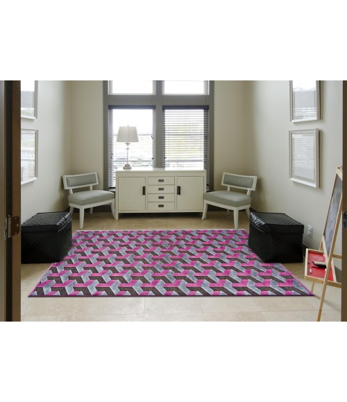 SAPHIR RUBUS Rug Feizy SAPHIR RUBUS 3253F IN DARK GRAY/RASPBERRY 5' 3" X 7' 6" Area Rug
