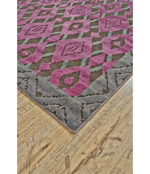 Feizy SAPHIR RUBUS 3361F IN DARK GRAY/RASPBERRY 5' 3" X 7' 6" Area Rug